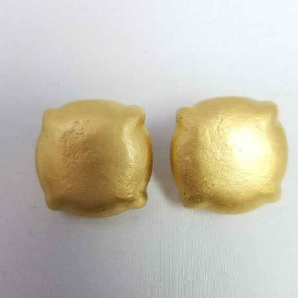 Vintage Liz Claiborne Matte Gold Tone Puffy Stud Earrings, Retro 80s 90s Style - Picture 2 of 8